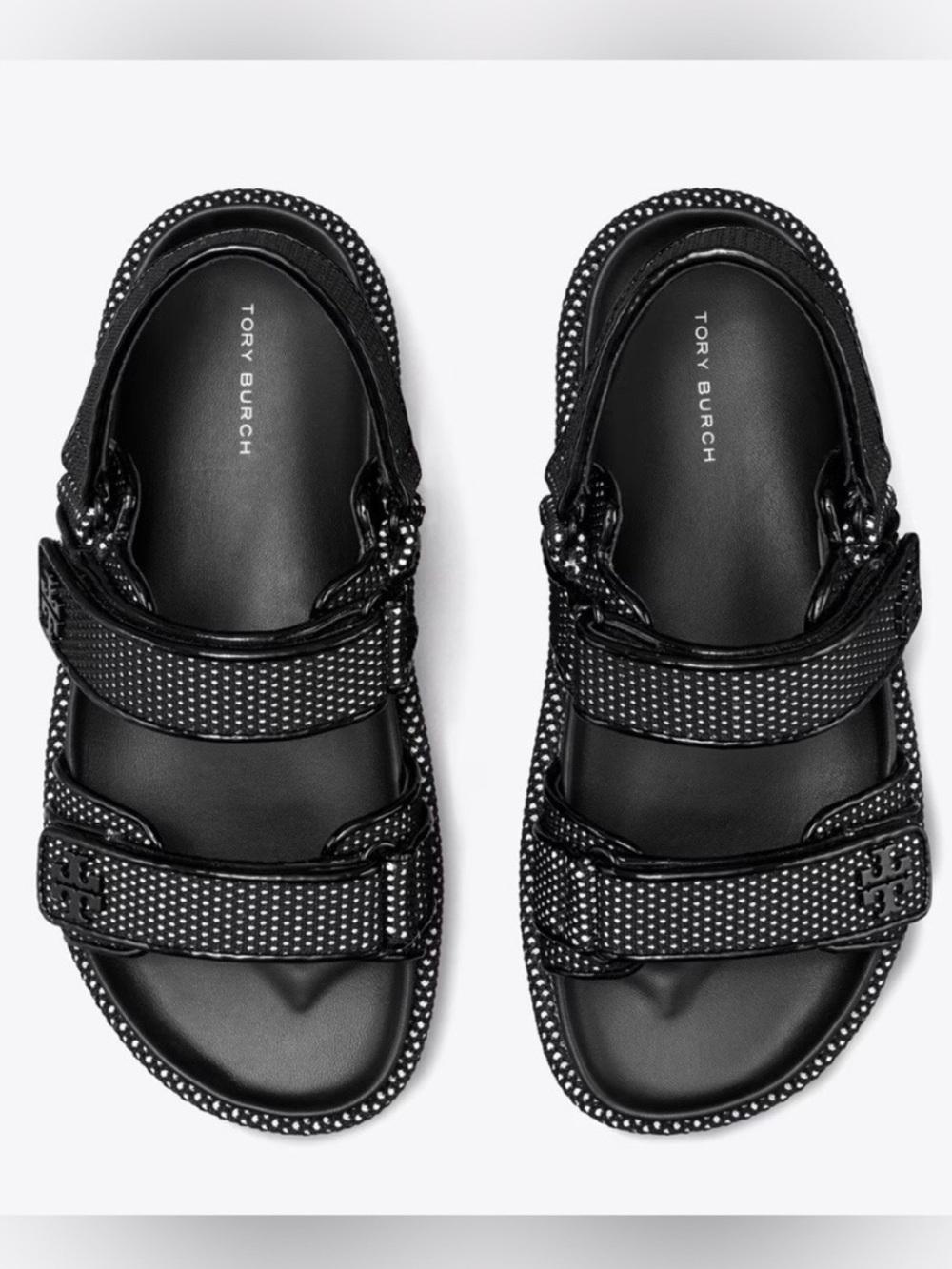 Tory Burch Kira Sport Sandal  Mesh/Leather Perfect Black/New Ivory Size 7